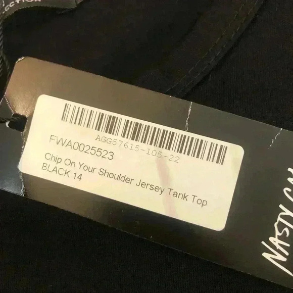 Nasty Gal chip on your shoulder black Jersey top sz 10 NWT - Picture 5 of 6